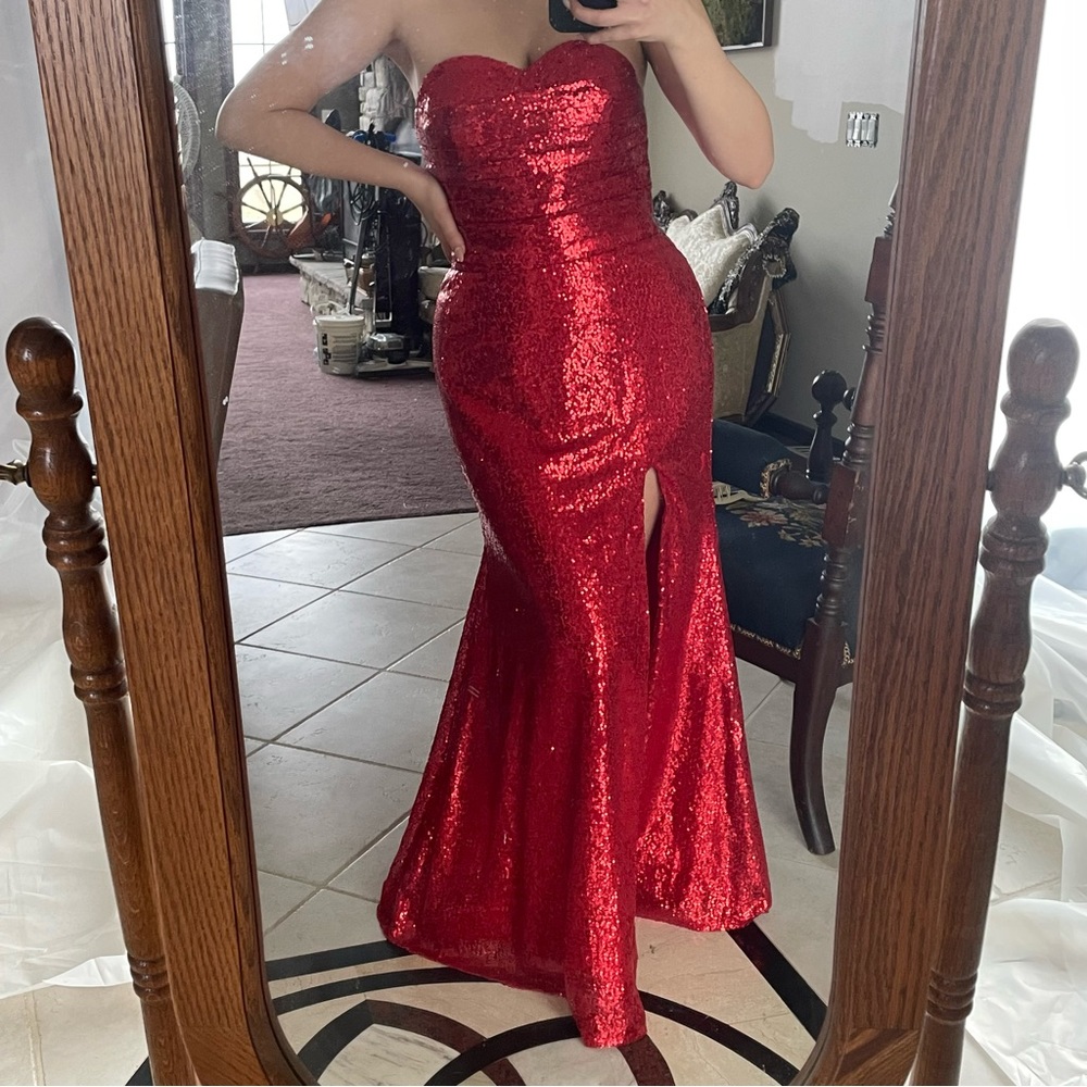 Red sequin gown floor length size 8